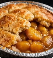 Peach cobbler with golden crust